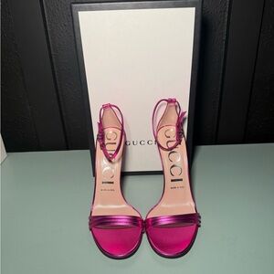 GUCCI Metallic Pink Ankle-Strap Heels – NEW